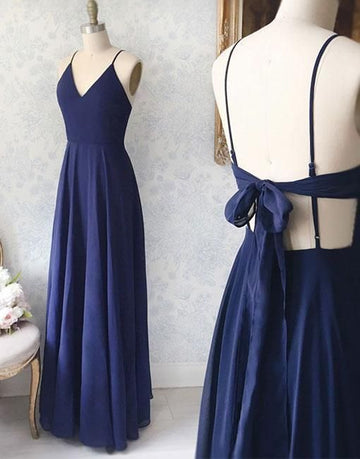 1288,Simple blue v neck chiffon long prom dress, evening HZ1023